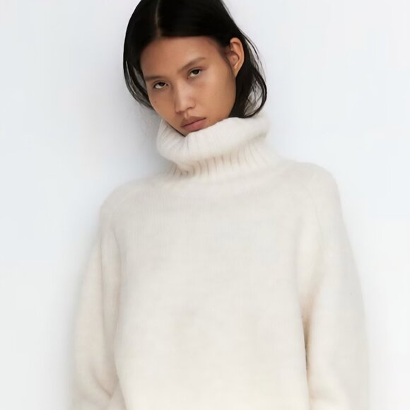 H&M cowl neck ivory creme soft Comfy sweater minimalist L - Picture 2 of 5